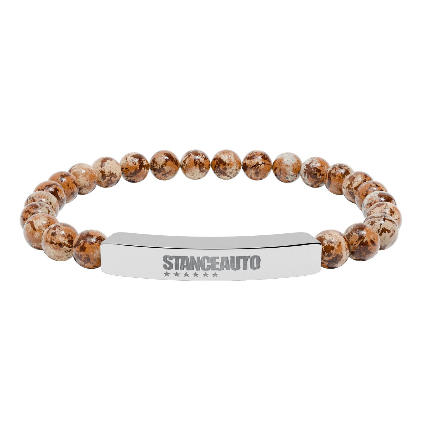 Bracelet Stance Auto Engraved Natural Stone Stretch Bar Bracelet made with natural stone beads.