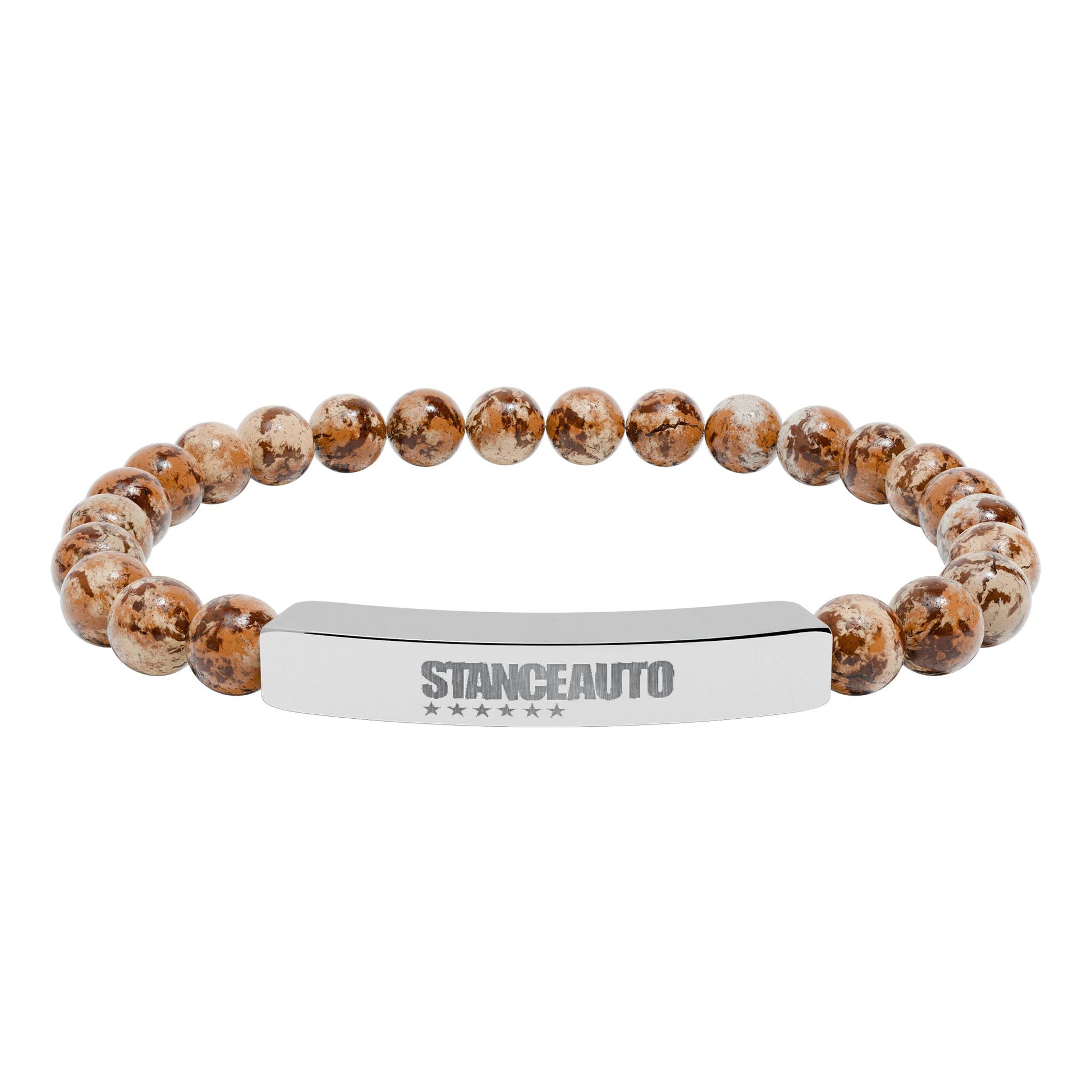 Bracelet Stance Auto Engraved Natural Stone Stretch Bar Bracelet made with natural stone beads.